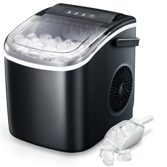 WAA Ice Maker Countertop,Portable Ice Machine with Self-Cleaning,26.5lbs/24Hrs,9 Bullet Ice Cubes in 6 Mins,Ice Basket and Scoop,Ideal for Home,Kitchen,Bar,Camping,Black