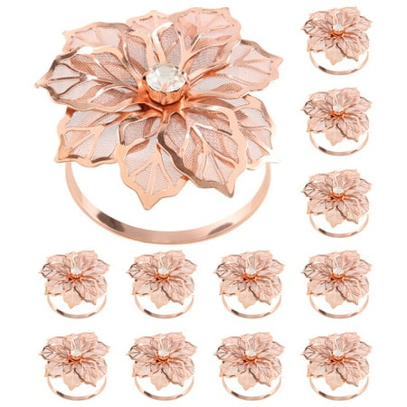 

12 Pieces Alloy Napkin Rings with Hollow Out Flower Napkin Holder Rhinestone Napkin Rings Adornment