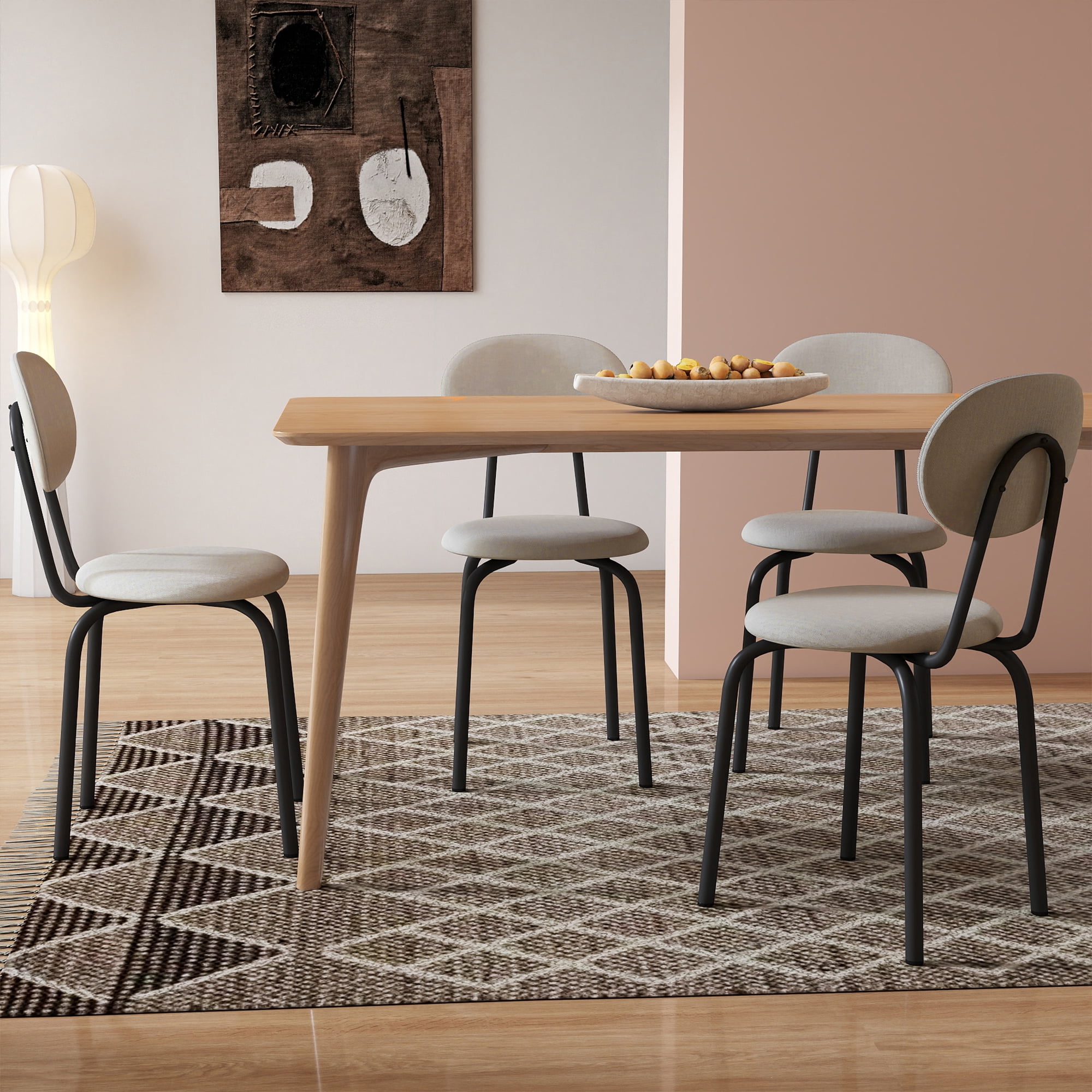 Melocadol Stackable Dining Chairs Set of 4, Modern Upholstered Dining Chairs with Comfortable Padded Seating, Steel Frame with 400 Lb. Capacity, Space Saving, for Kitchen, Dining Room, Beige