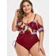 thumbnail image 2 of Más el tamaño de la impresión del cordón palma hacia arriba con volantes de una sola pieza del traje de baño Rosegal Camisetas tallas grandes, 2 of 5