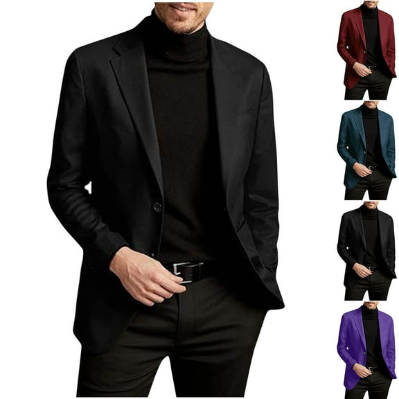 Teyfeniy Black Blazer Jacket for Men Solid Color Long Sleeve Button Slim Lightweight Business Sport Coat Casual Fashion Lapel Jackets