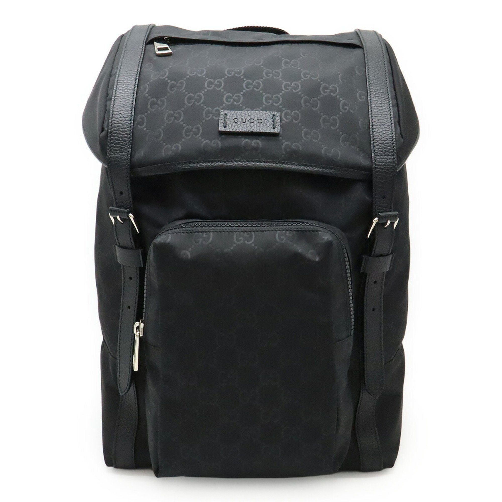 GUCCI Daypack 387071 Backpack in GG Nylon and Leather, Black, 252986 Gucci GG Embossed Backpack Medium Black in Leather with  main image 4