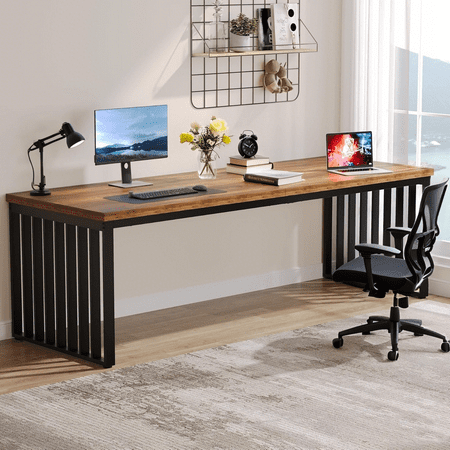 Tribesigns 78.74 Extra Long Computer Desk 2 Person Desk Double Long Desk with Heavy Duty Metal Frame for Home Office Brown & Black