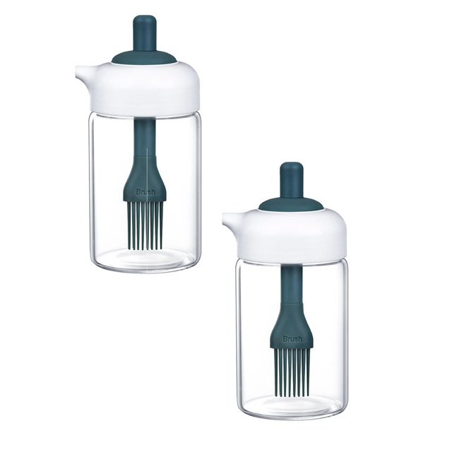 Oleegame 2PC Glass Bottle 1Pc Seasoning Bottle Oil Dispenser With Brush Glass Vinegar Bottle Dispenser Liquid Containers Cooking Oil Dispenser Vinegar Brush Bottle Oil Can Kitchen Storage Bottle