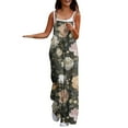 thumbnail image 3 of QATAINLAV Jumpsuits for Women Loose Casual Overalls Boho Floral Print Wide Leg Pant Sleeveless Rompers with Pockets Beach Outfits, Army Green, XXL, 3 of 6