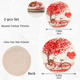 thumbnail image 2 of 2 Pcs Valentine's Day Love Tree and Bike with Heart Balloon Round Cotton Woven Pot Holders Trivets Set, Heat Resistant Pad Mat for Kitchen Decor Cup Kettle Cooking Supplies(7 and 9 inch), 2 of 5