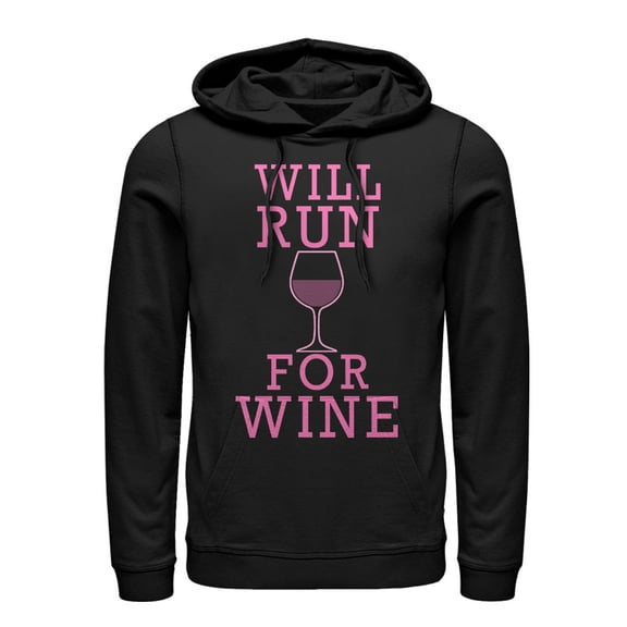 Women's CHIN UP Will Run For Wine  Pull Over Hoodie Black X Large