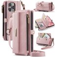 thumbnail image 1 of Funda tipo cartera para iPhone 16 Pro Max, de piel sintética con bloqueo RFID, con función atril, correa para la muñeca, cremallera, ranura para tarjetas de crédito, para hombre y mujer, 1 of 10