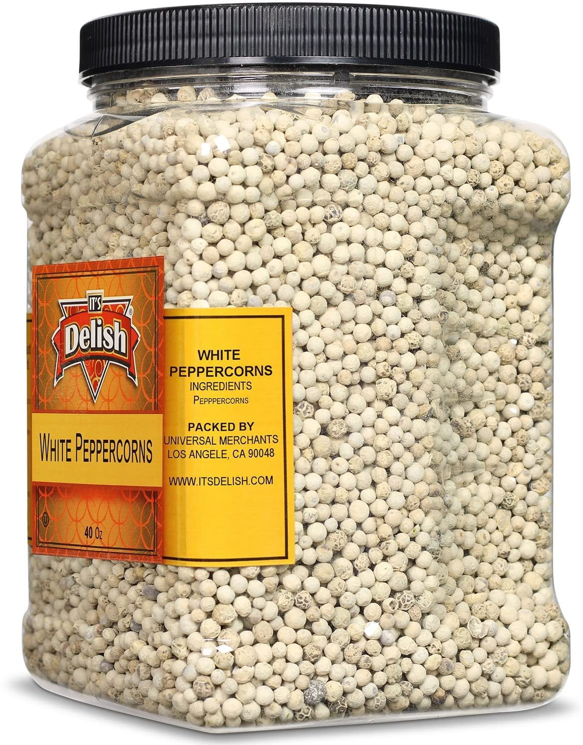 Whole White Peppercorns by It's Delish  40 OZ 2.5 LBS Jumbo Reusable Container  Whole White Pepper Corns - Premium Dried Peppercorns for Grinder Refill  All Natural, Kosher & Fresh