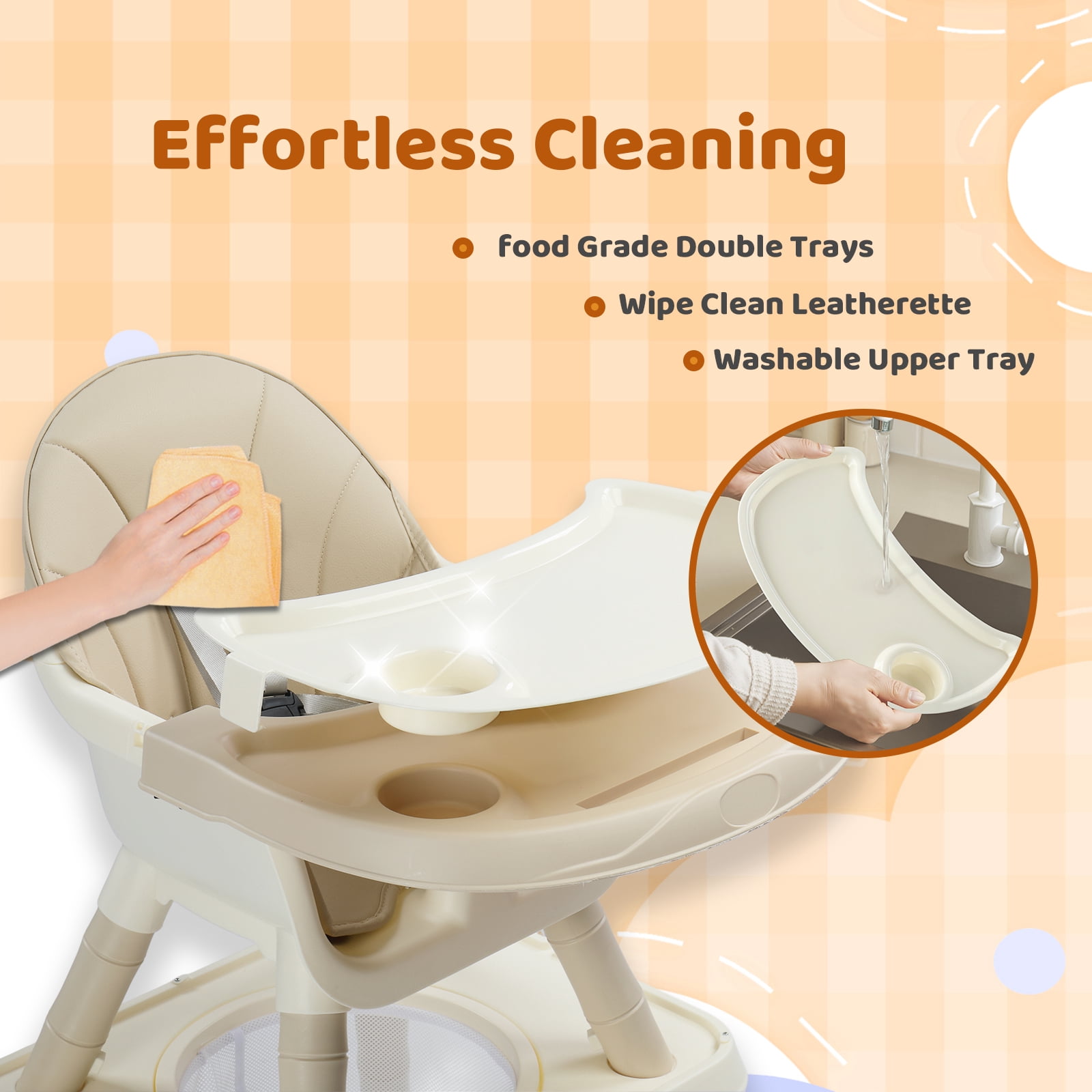 PEXMOR 7 in 1 Convertible Baby High Chair, Leather Cushion Eating Table Chair Set for Babies Toddlers, Beige