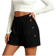 thumbnail image 5 of Bloomae Bermuda Shorts for Women High Waisted Linen Dressy Casual Shorts Elastic High Waist Pleated Wide Leg Summer Button Decor Short Pants with Pockets, 5 of 7