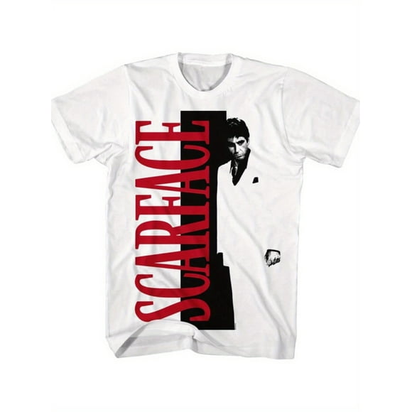 Scarface Tony Montana Graphic Tee, 100% Cotton Crew Neck T-Shirt with Geometric Pattern, Casual Outdoor Knit Fabric Top for Adults, Regular Fit Short Sleeve Shirt for Hiking & Weekend Wear