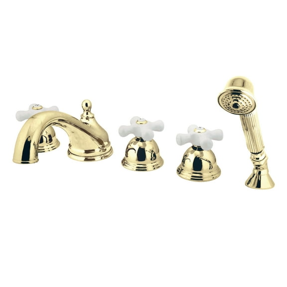 Kingston Brass KS33525PX Milano 5-Piece Roman Tub Faucet with Hand Shower, Polished Brass