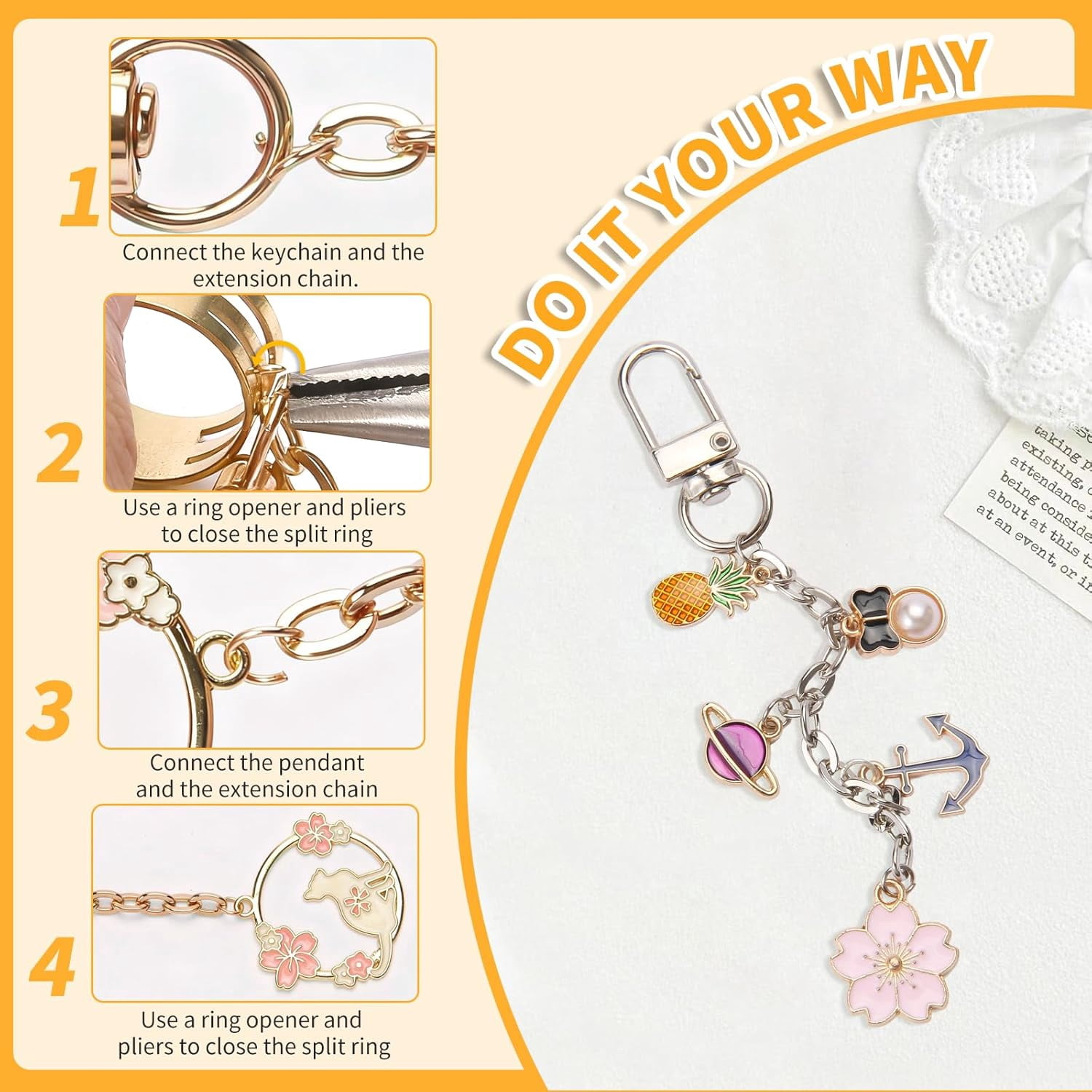 500pcs Lipgloss Keychain Making Kit, Including Key Clips, Lobster Claw Keychains, Extension Chains, Jewelry Pliers and Bag Charm kit(wwx)