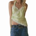 thumbnail image 3 of Women Satin Lace Trim Camisole Tops Silk Halter Tie Side Tank Top Going Out Camisoles Streetwear Green M, 3 of 9