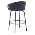 thumbnail image 5 of Contemporary Velvet and Metal 26" Counter Stool Set of 2 Blue and Black and Gold, 5 of 5