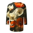 thumbnail image 4 of CYMMPU Loose Fit Crew Neck Tunic Tops Flower Printed Fall Trendy Shirts Blouses for Women Dressy Casual Spring Tops 3/4 Sleeve Lightweight Basic Tees Multicolor XXXXL, 4 of 5