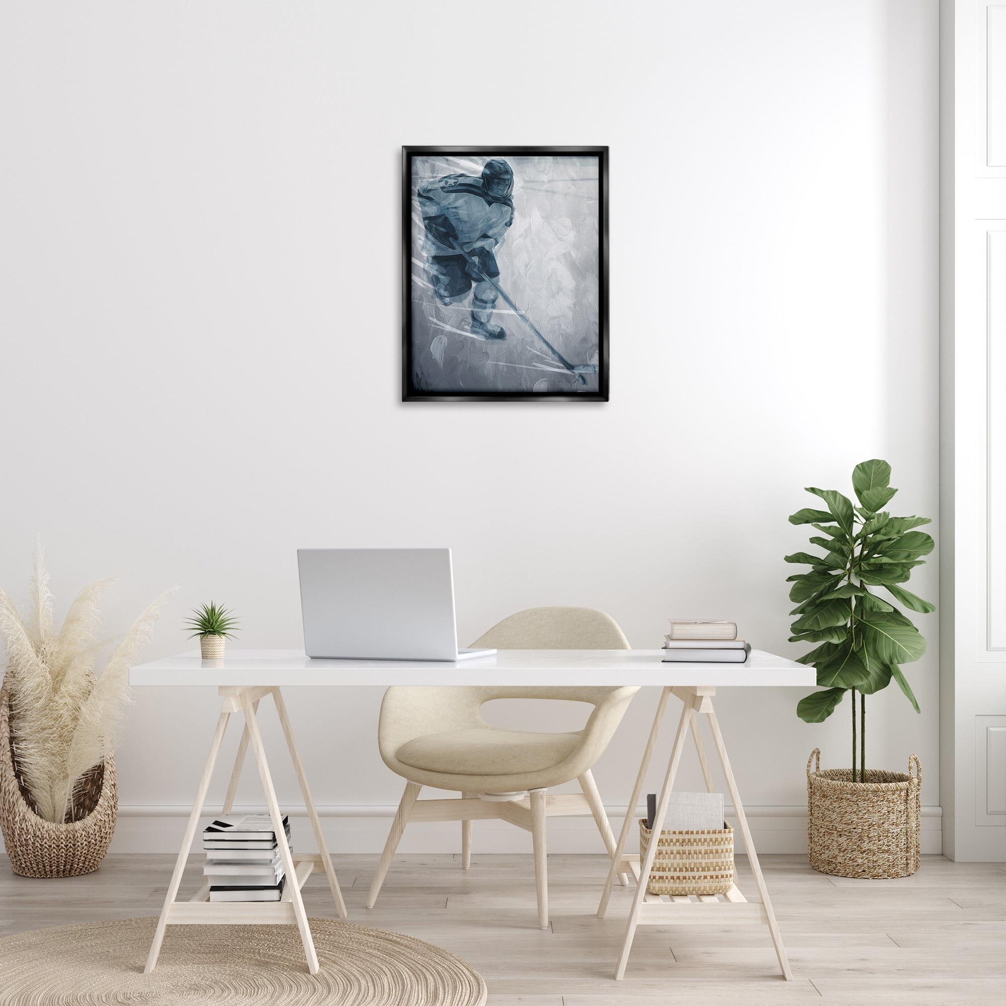 Stupell Industries Hockey Player on Ice Sports Painting Black Floater Framed Canvas Art Print Wall Art, 25 x 31