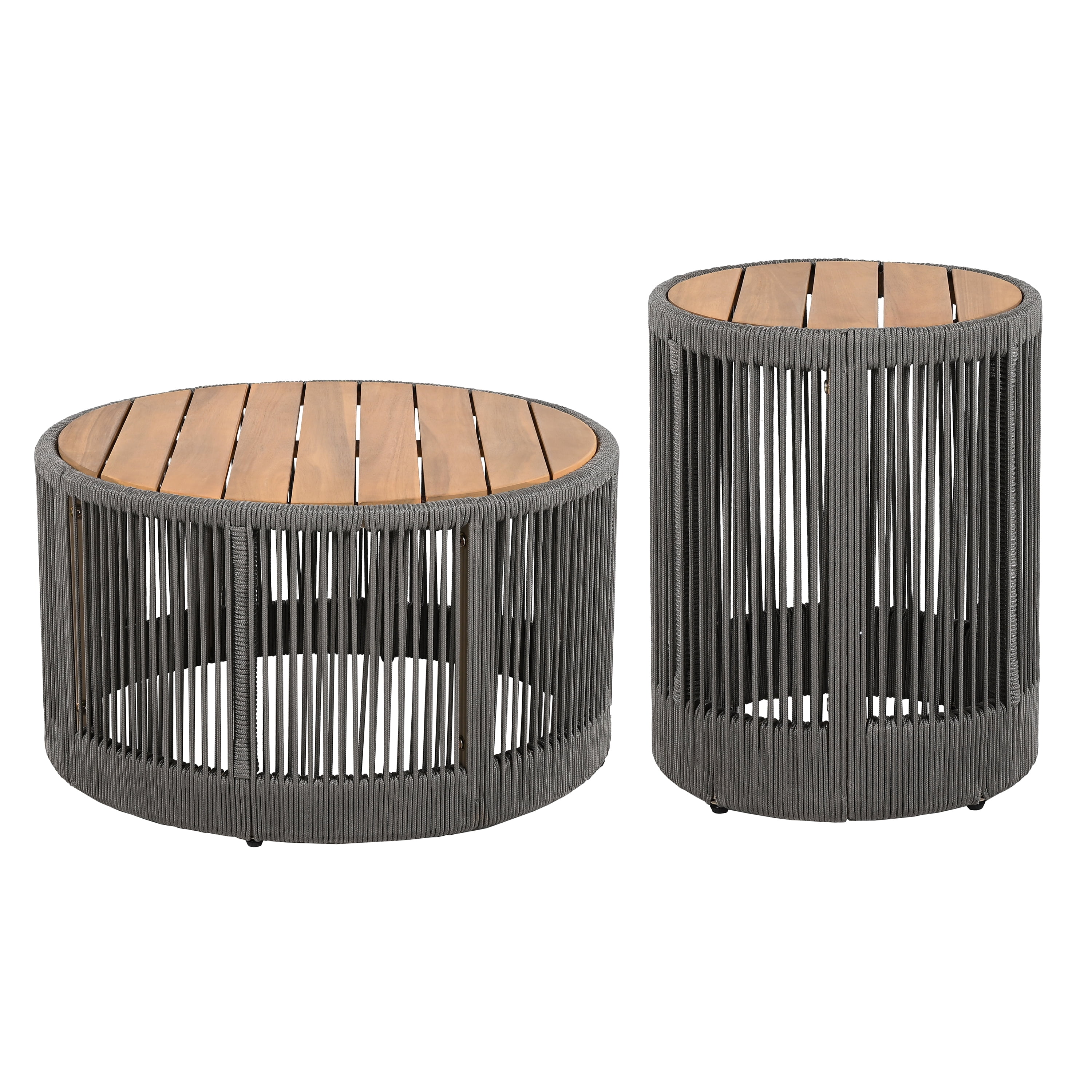 Euroco Rustic Industrial Table Set,Coffee Table & Side Table with Woven Rope Design, Modern Functionality Stylish Table Set for Living Room and Home Decor-Rope Grey