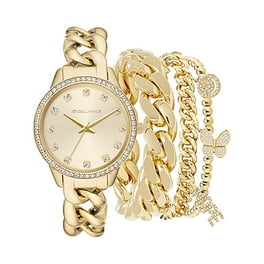 Kendall Kylie Silver Gold Chain Link Metal Strap Analog Watch and Layered Bracelet Set