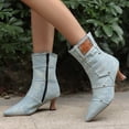 thumbnail image 2 of Mepaouo Women's Chelsea Ankle Boots Denim Block Kitten Heel Cowboy Cowgirl Short Dress Booties(Blue,7.5), 2 of 8