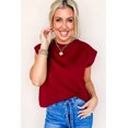thumbnail image 6 of Women's Racing Red Solid Color Crew Neck Knit Cap Sleeve Sweater – Casual Daily Wear Essential, XL, 6 of 7