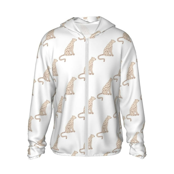 Balery Leopard Print Sudadera ligera de manga larga con capucha y protección solar UPF 50+ para hombre y mujer, ideal para pesca y running-Small