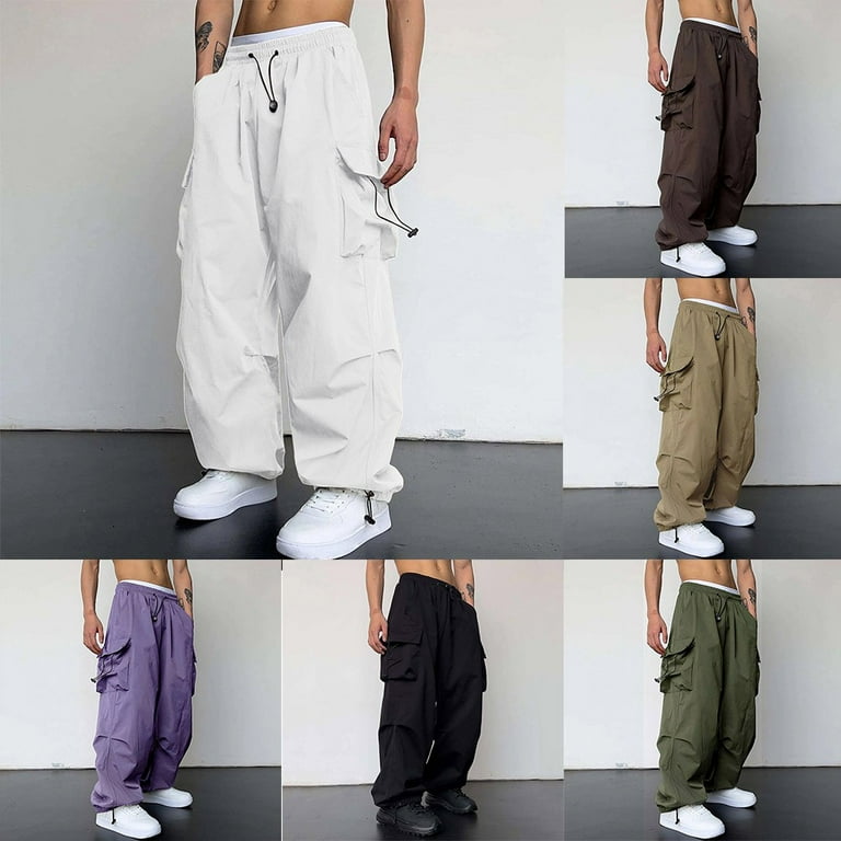 Mens Cargo Parachute Pants Streetwear Vintage Y2K Hip Hop
