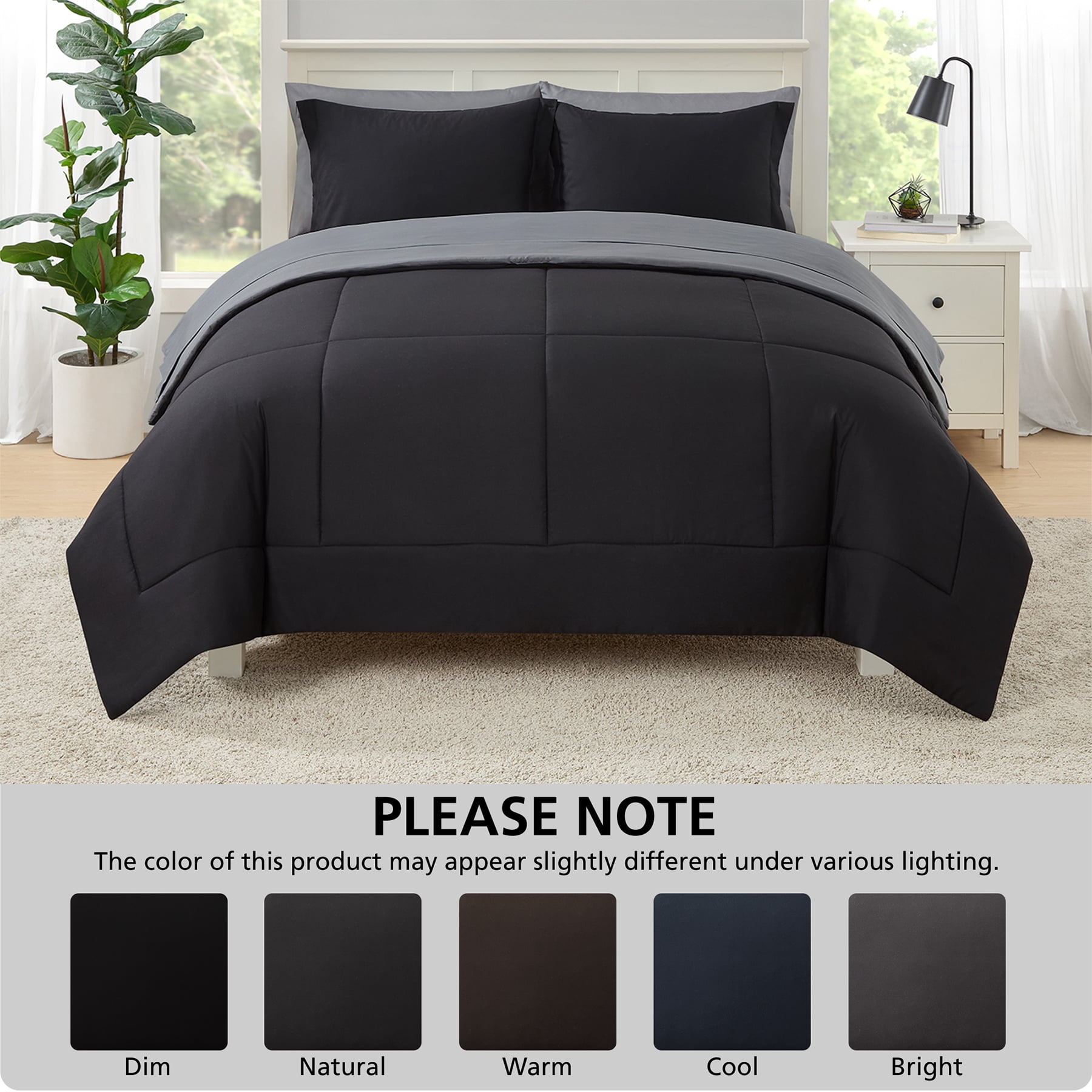 Mainstays All in One Reversible Comforter and Sheet set- 7 Piece, Full, Black