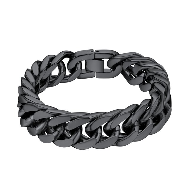 PROSTEEL Pulseras de cadena cubana de 17 mm de acero inoxidable negro para hombre, pulsera de cadena Franco gruesa Hip Pop para niños, hijo, marido, regalo de cumpleaños de Navidad, 7.5in