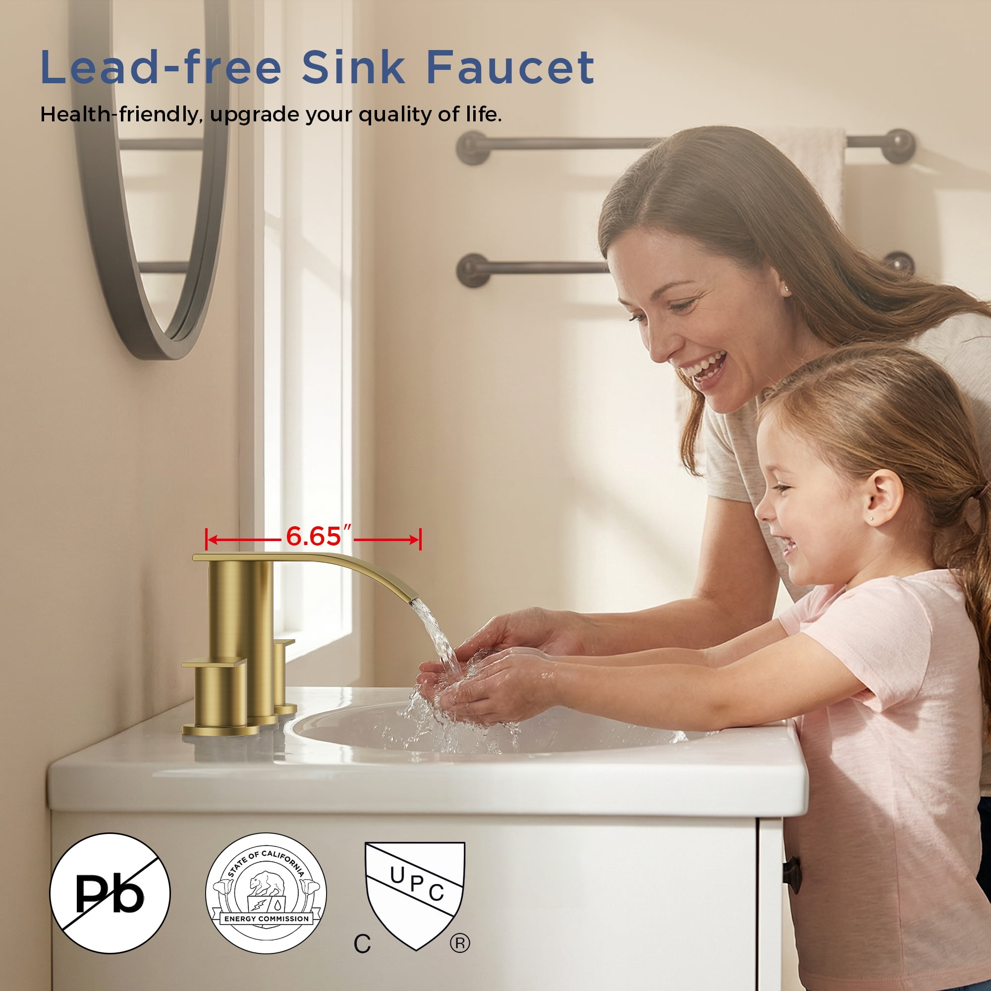 TVOFEK 8 inch Waterfall Bathroom Faucet 3 Hole, Gold Widespread Bathroom Water Faucets with Metal Pop-up Drain and Supply Lines for Vanity Farmhouse, Stainless Steel Faucets
