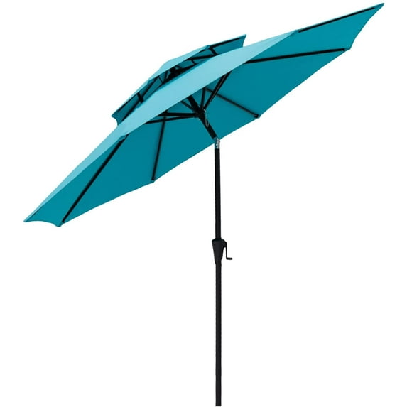 FLAME&SHADE 9 ft Double Top Outdoor Market Patio Table Umbrella with Tilt, Aqua Blue