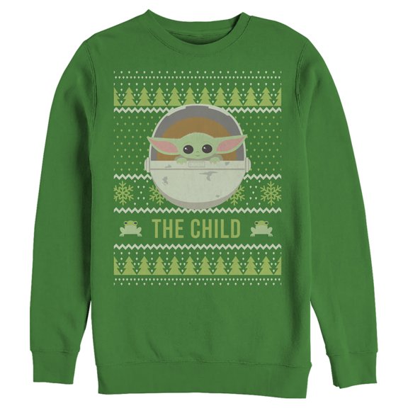 Men's Star Wars The Mandalorian The Child Ugly Christmas Frog Sweatshirt Kelly Green 3X Large