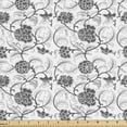 thumbnail image 1 of Floral Fabric by the Yard, Rhythmic Clove Flowers Greyscale Connected Leaves Peduncles Motifs Illustration, Decorative Upholstery Fabric for Chairs & Home Accents, White and Grey by Ambesonne, 1 of 5
