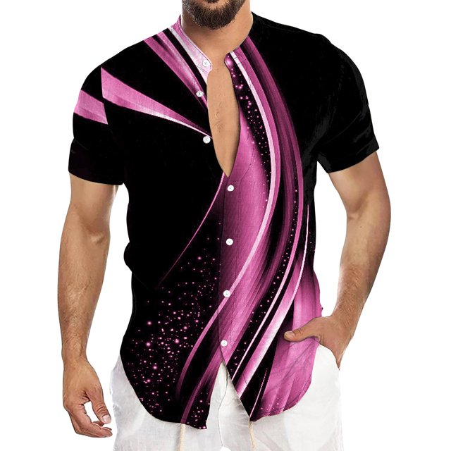 Men'S Casual Short Sleeved Shirt, Men'S Standing Collar Fashionable Button Up ShirtL