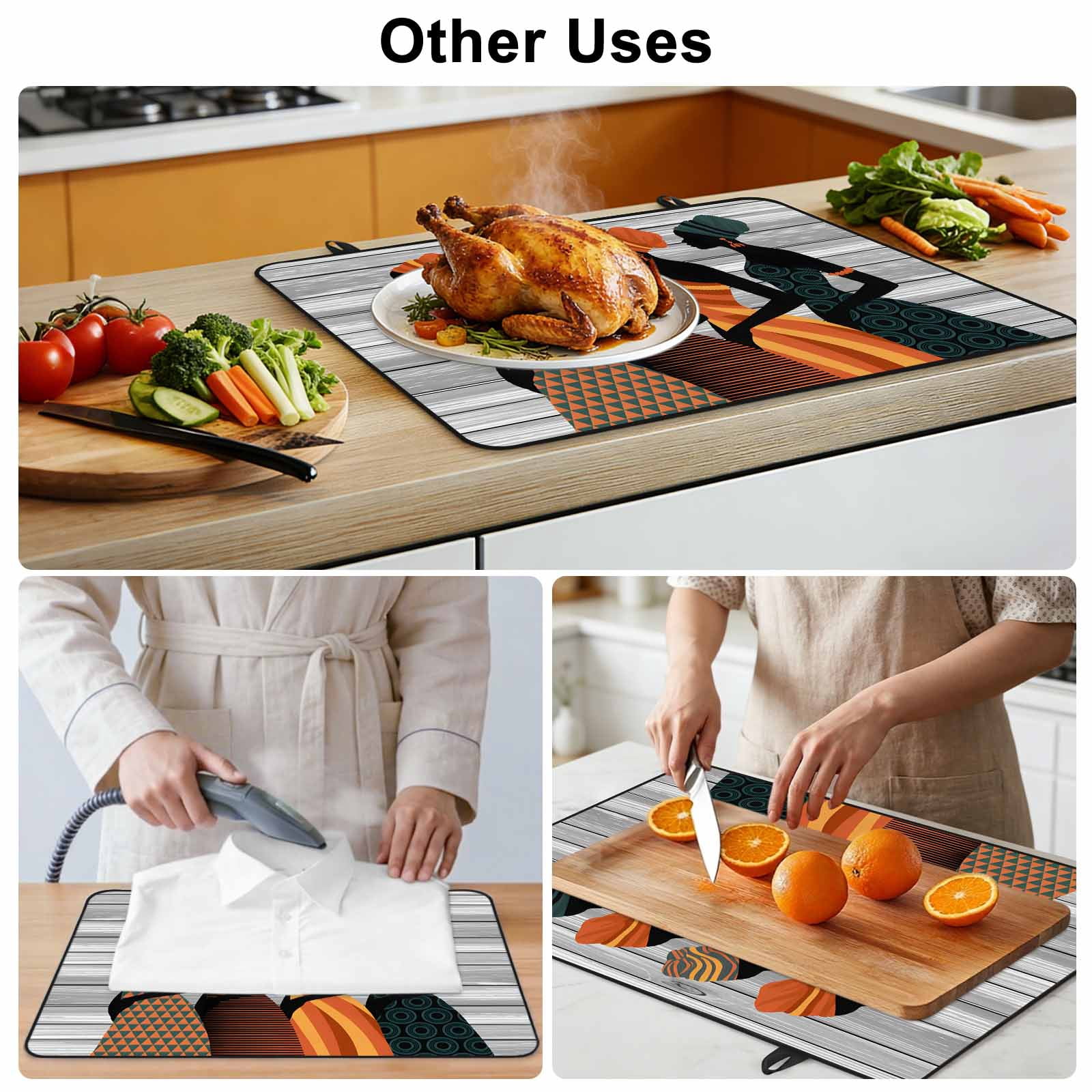 Black Female Stove Top Cover for Electric Stove, Heat-proof & Non Slip Glass Top Stove Cover Protector, African Women Geometric Abstract Art Kitchen Flat Cooktop Rubber Mat 24x21 Inches