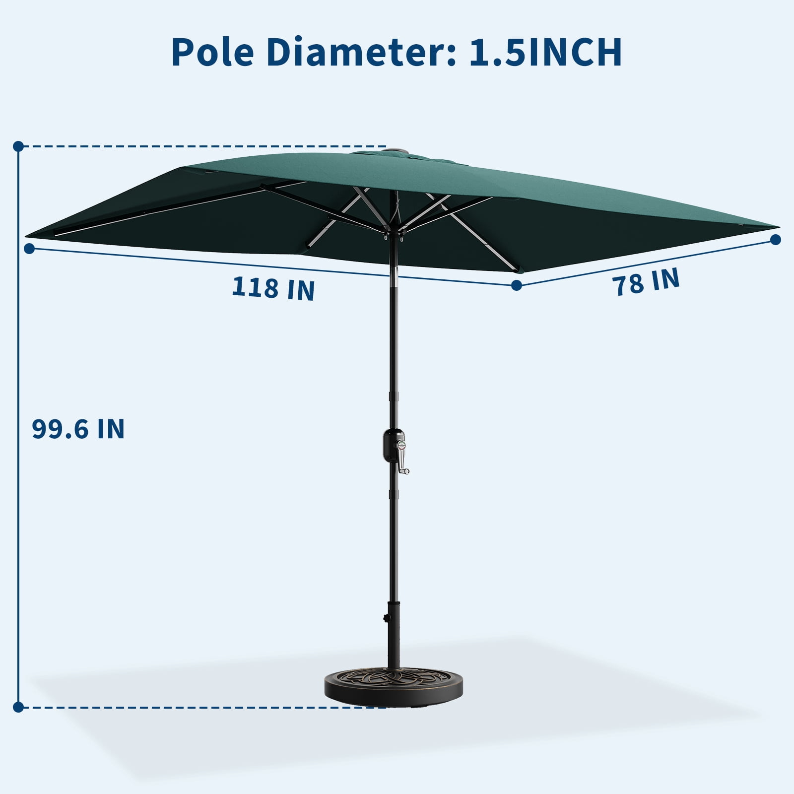 10' x 6.5' Rectangular Patio Umbrella, Outdoor Table Umbrella with Crank & Tilt, 6 Sturdy Ribs Sun Umbrella for Garden Deck Lawn Pool