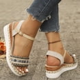 thumbnail image 5 of Rokment Womens Bohemian Ethnic Platform Wedge Sandals 2026 Beach Summer Woven Open Toe Ankle Strap Espadrilles Chunky Heeled Dressy Summer Shoes Black Size 6, 5 of 8