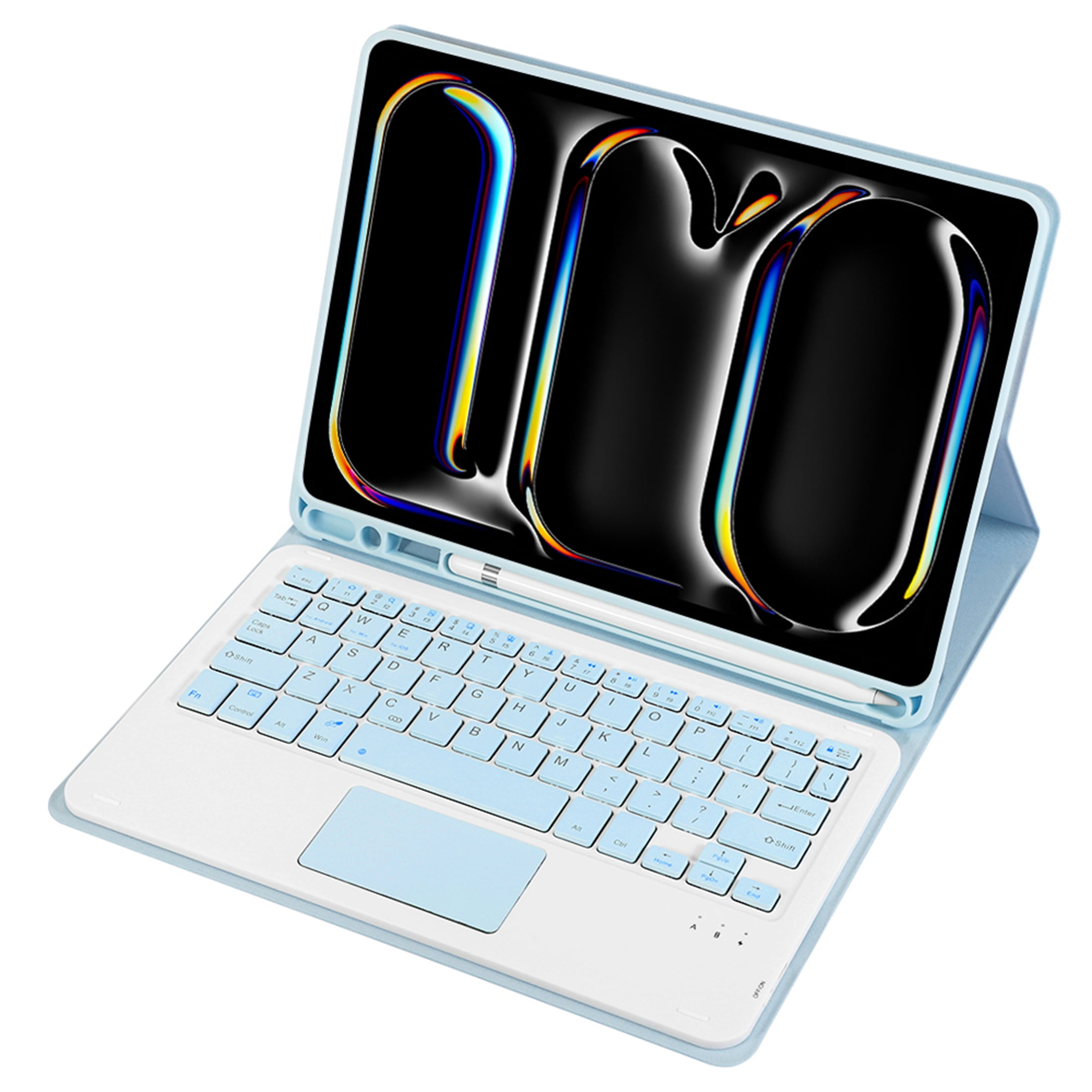 Leather Smart Stand Cover with Pencil Holder Wireless Bluetooth Touch Keyboard for iPad 9.7 inch 6th 2018 5th 2017 Blue