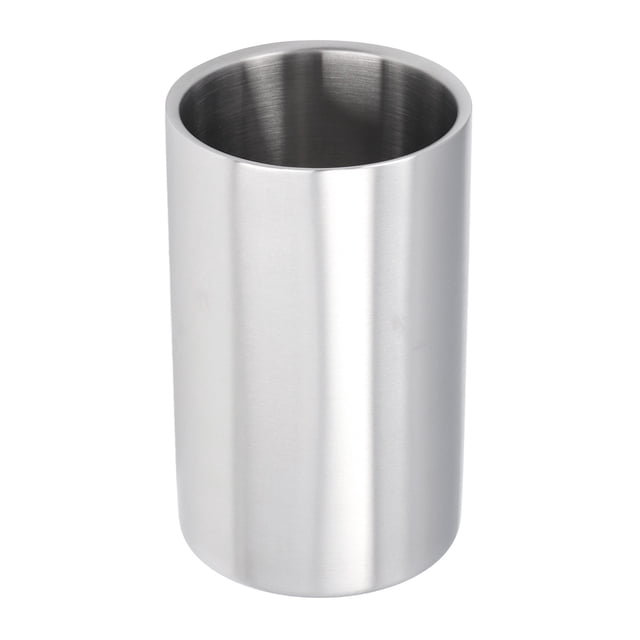 Seau à Vin, Dekaim Slim Forme Droite Argent Double Acier Inoxydable Refroidisseur de Bouteille de Vin de Style Contemporain pour Bar