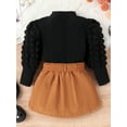 thumbnail image 4 of Bslissey 9M-4T Kids Baby Girls Skirts Sets Long Puff Sleeve Turtleneck T-shirt + Elastic Waist Skirt + Belt 3Pcs Outfits Toddler Fall Casual Daily Clothes, 4 of 9