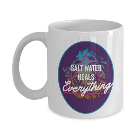 Xmas Vacation Moose Mugs Salt Water Heals Everything Summer Themed Beach Quote Art Coffee & Tea Gift Mug For Seaside Vacation ()