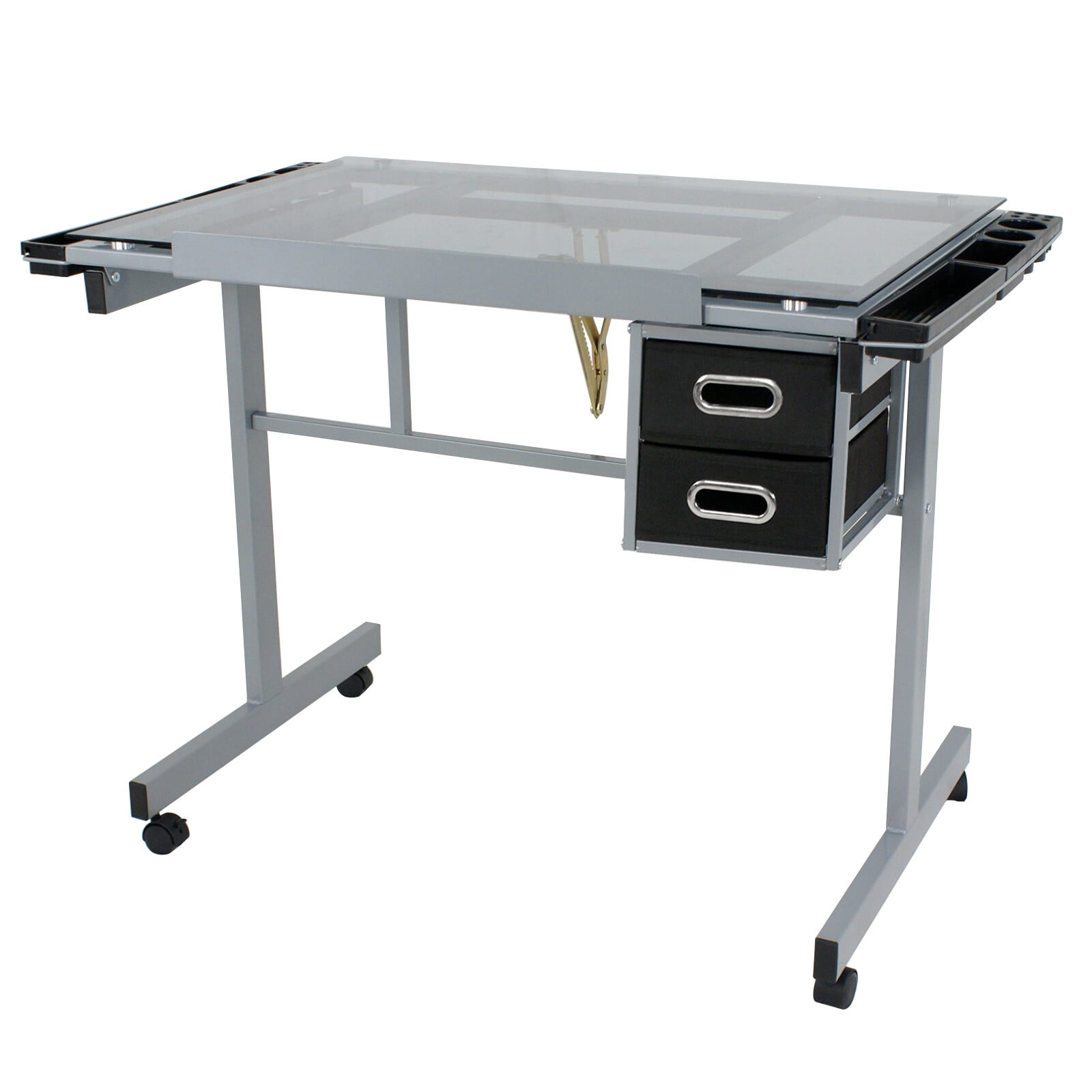 ZENY Drafting Table Craft with Glass Top Drawing Desk Art Work Station -