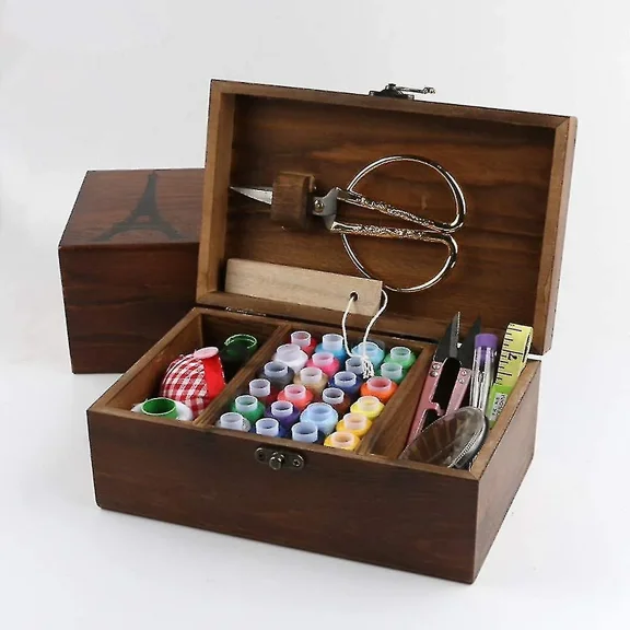 Wooden Sewing Kits - 68 Pcs Sewing Accessories With Sew. Scissors. Ciguille.