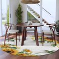 thumbnail image 4 of Sunflower Round Area Rug 5ft Washable Large Round Rug for Living Room, Soft Non-Slip Circle Rugs for Dining Room, Hummingbird Yellow Summer Botanical Wooden Floor Carpet for Bedroom Entryway Office, 4 of 9