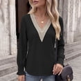 thumbnail image 2 of CHGBMOK Long Sleeve Shirts for Women Casual Lace V Neck Dressy Tops Fall Trendy Blouses Hollow Floral T Shirts, 2 of 6