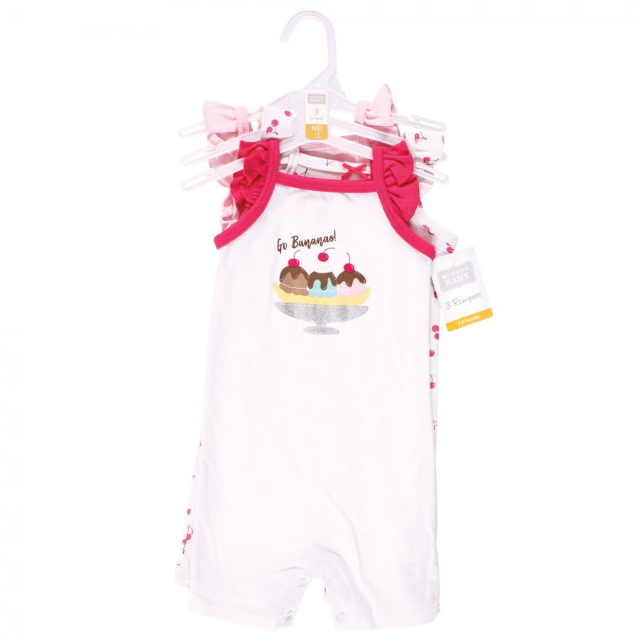 Hudson Baby Infant Girl Cotton Rompers, Banana Split, 0-3 Months