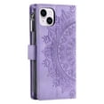 thumbnail image 6 of Nalacover for iPhone 13 Embossed Floral Pattern PU Leather Crossbody Case with Shoulder Strap,Shockproof Magnetic Flip Kickstand Credit Card Slots Zipper Pocket Wallet Phone Case,Purple, 6 of 10