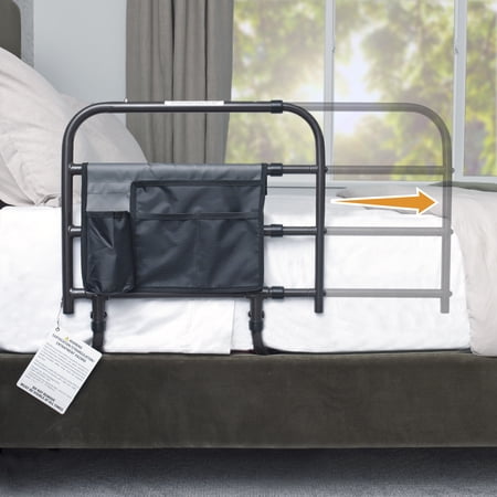 Stander Wonder EZ Adjust Bed Rail, Non-Pivoting Adjustable Bed Rail for Seniors and Safety Railing with Organizer Pouch, ASTM Safety Approved, Black