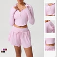 thumbnail image 3 of PISONIC Workout Sets for Women 2 Piece Long Sleeve Zip Up Jacket, High Waisted Yoga Shorts Gym Workout Sets, 3 of 7